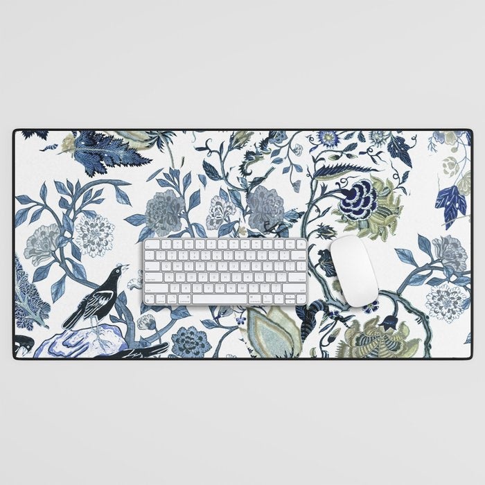 Blue vintage chinoiserie flora Desk Mat Gallery Image 1