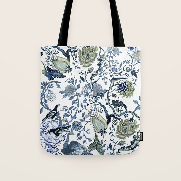 Blue vintage chinoiserie flora Tote Bag Gallery Image 1