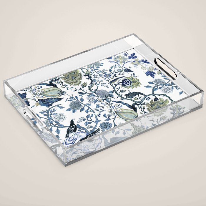 Blue vintage chinoiserie flora Acrylic Tray Gallery Image 1