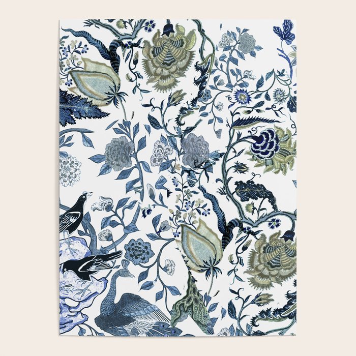Blue vintage chinoiserie flora Poster Gallery Image 4