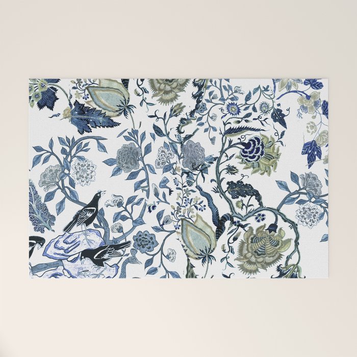 Blue vintage chinoiserie flora Welcome Mat Gallery Image 1