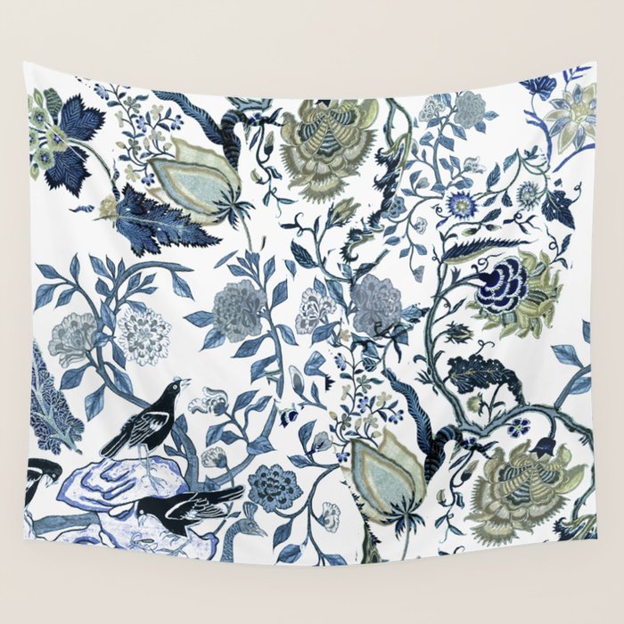 Blue vintage chinoiserie flora Wall Tapestry Gallery Image 1