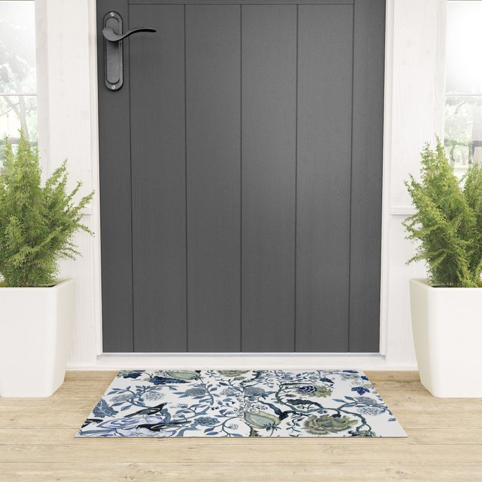 Blue vintage chinoiserie flora Welcome Mat Gallery Image 3