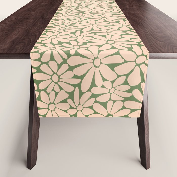 Retro Floral - Green and Cream  Table Runner Gallery Image 1
