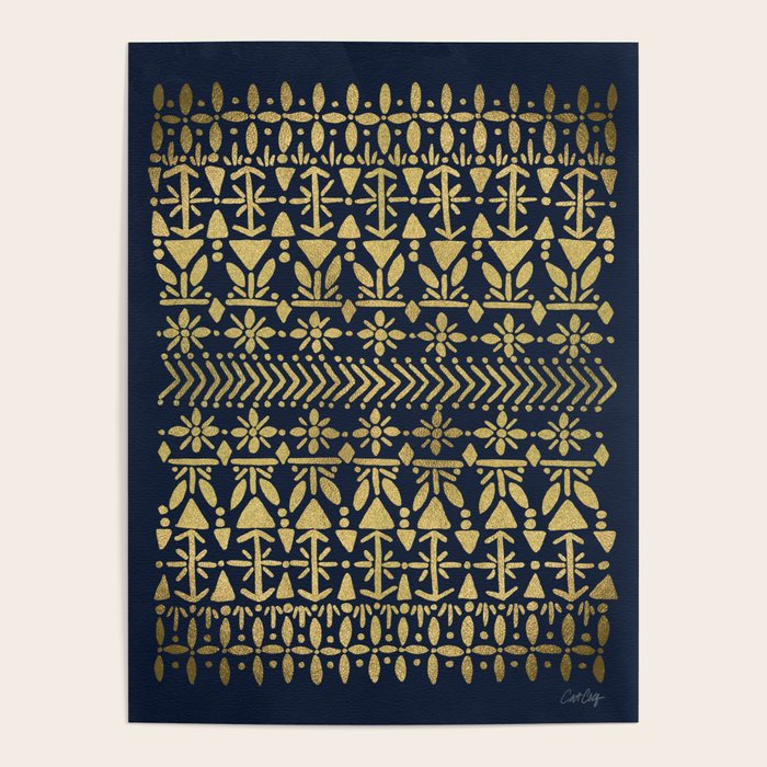 Norwegian Pattern - Gold on Navy Poster Gallery Image 1