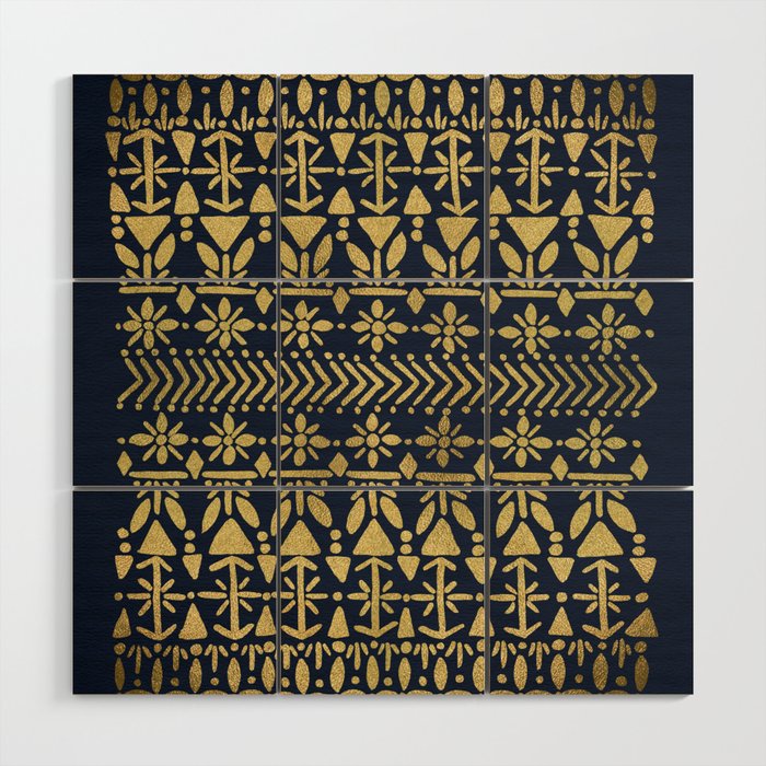 Norwegian Pattern - Gold on Navy Wood Wall Art Gallery Image 1