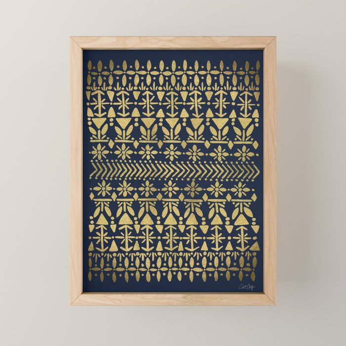 Norwegian Pattern - Gold on Navy Mini Art Print Gallery Image 1
