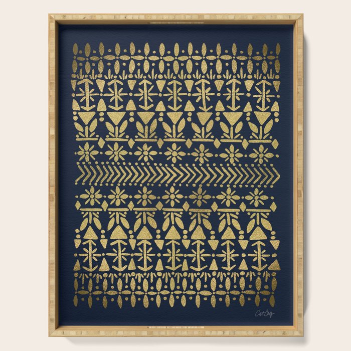 Norwegian Pattern - Gold on Navy Serving Tray Gallery Image 1