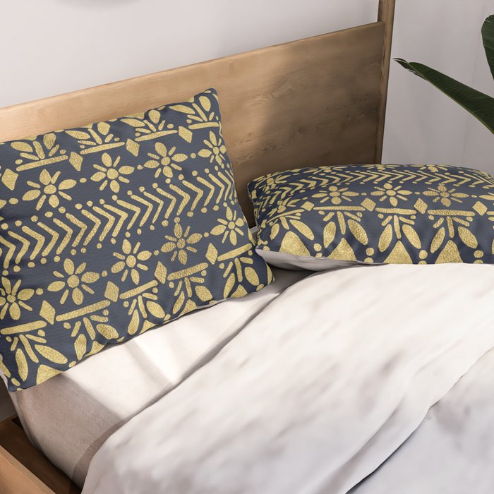 Norwegian Pattern - Gold on Navy Pillow Sham Gallery Image 2