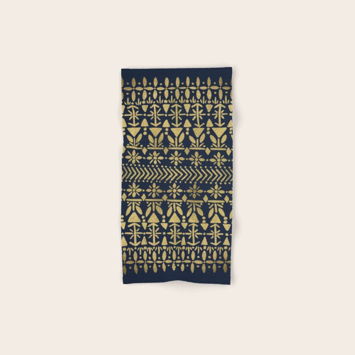 Norwegian Pattern - Gold on Navy Bath Towel Gallery Image 1