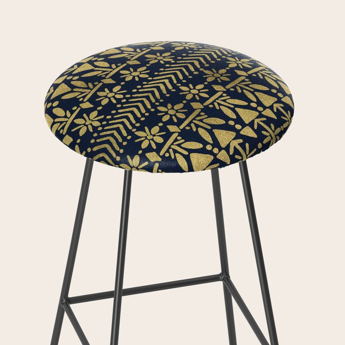 Norwegian Pattern - Gold on Navy Stool Gallery Image 2