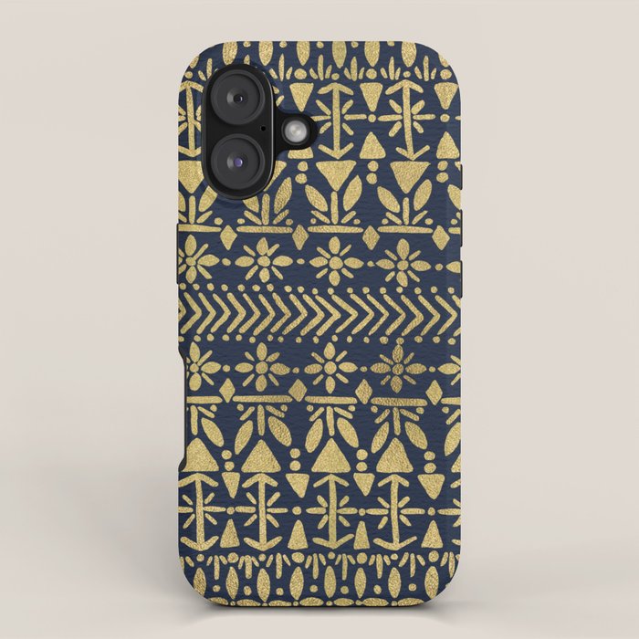 Norwegian Pattern - Gold on Navy iPhone Case Gallery Image 1