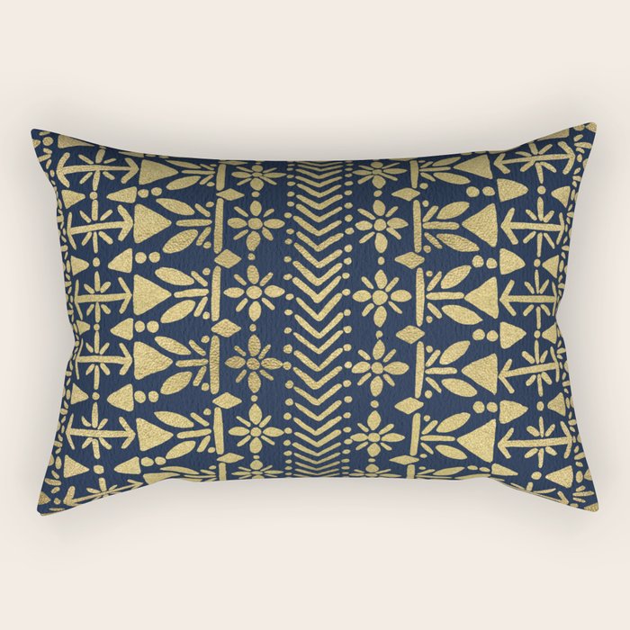 Norwegian Pattern - Gold on Navy Rectangular Pillow Gallery Image 1