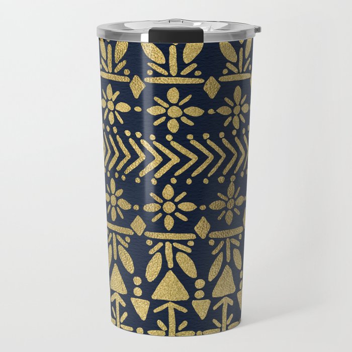 Norwegian Pattern - Gold on Navy Travel Mug Gallery Image 1