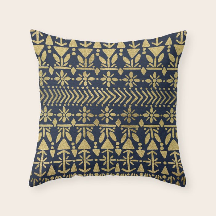 Norwegian Pattern - Gold on Navy Throw Pillow Gallery Image 6