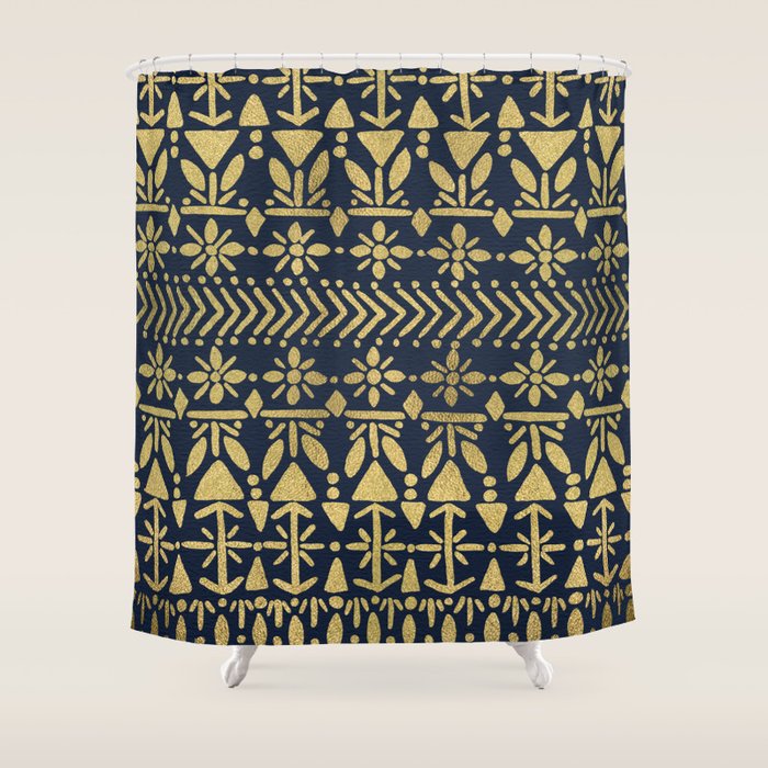 Norwegian Pattern - Gold on Navy Shower Curtain Gallery Image 1