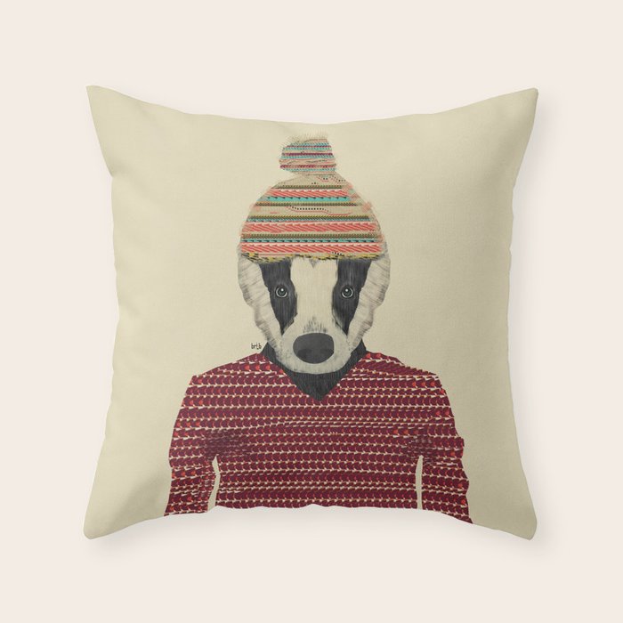 seb the badger  Throw Pillow Gallery Image 1