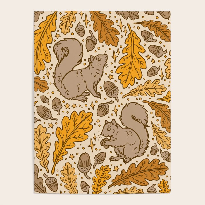 Oak & Squirrels | Autumn Yellows Palette Poster Gallery Image 4