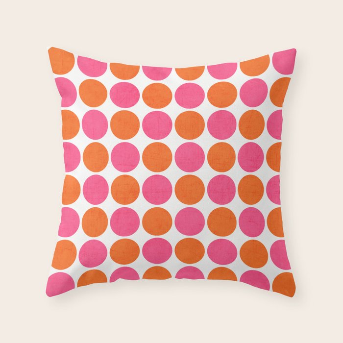 orange and hot pink dots Throw Pillow Gallery Image 1
