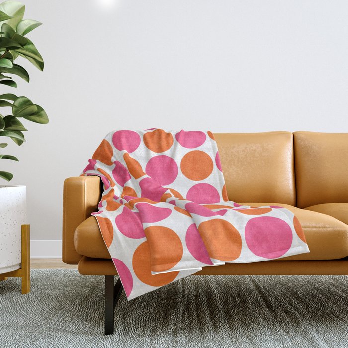 orange and hot pink dots Throw Blanket Gallery Image 1