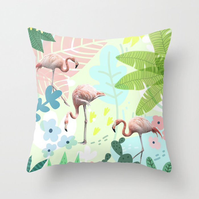 Flamingo jungle Throw Pillow Gallery Image 1