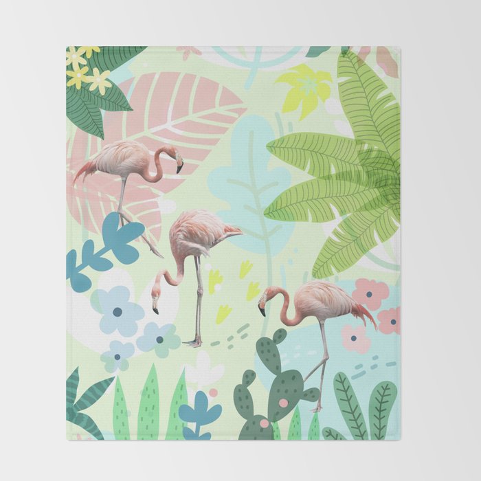 Flamingo jungle Throw Blanket Gallery Image 2