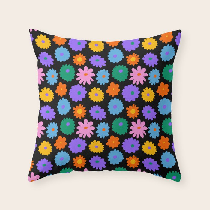 Colorful retro flower art pattern Throw Pillow Gallery Image 1