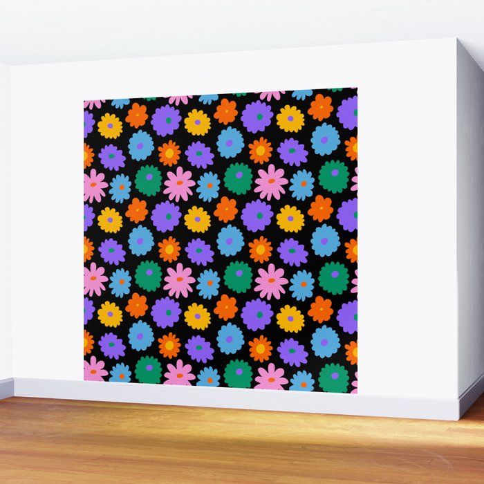 Colorful retro flower art pattern Wall Mural Gallery Image 2