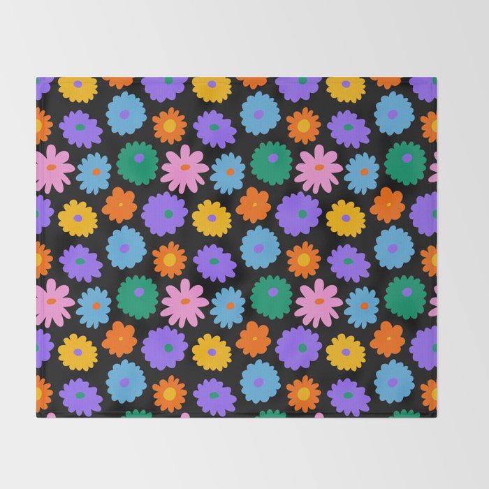 Colorful retro flower art pattern Throw Blanket Gallery Image 2