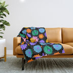 Colorful retro flower art pattern Throw Blanket Gallery Image 1