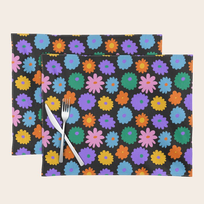 Colorful retro flower art pattern Placemat Gallery Image 1