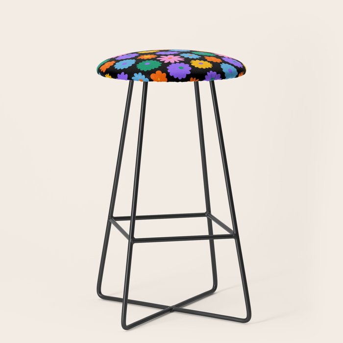 Colorful retro flower art pattern Stool Gallery Image 1