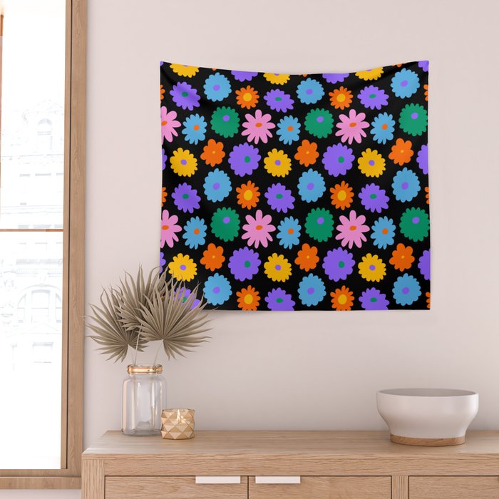 Colorful retro flower art pattern Wall Tapestry Gallery Image 2