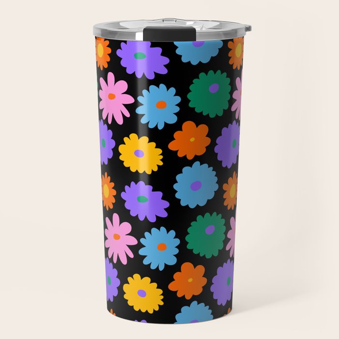 Colorful retro flower art pattern Travel Mug Gallery Image 1
