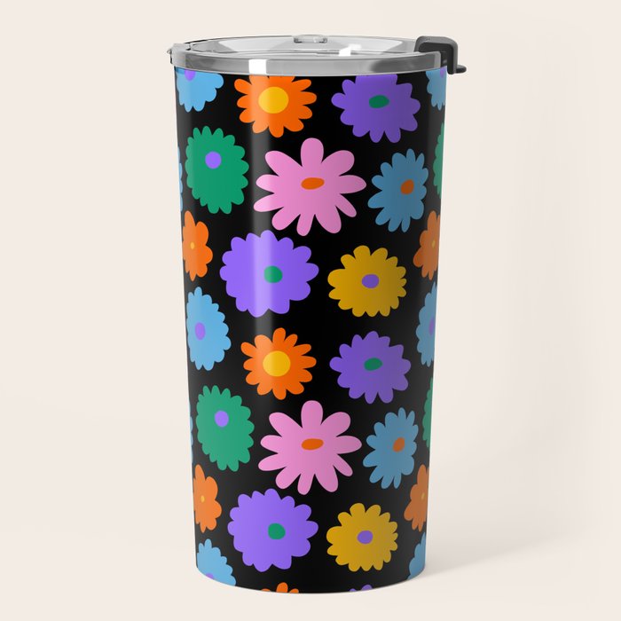 Colorful retro flower art pattern Travel Mug Gallery Image 2