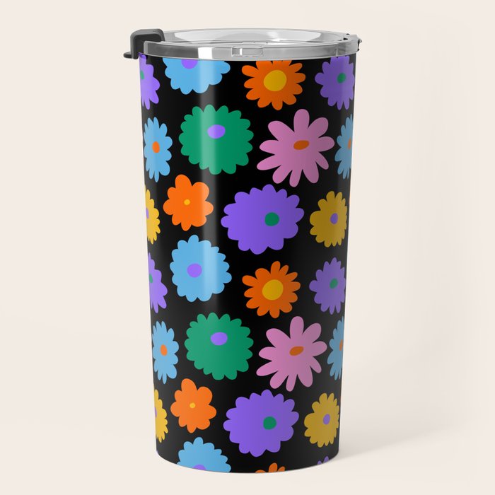 Colorful retro flower art pattern Travel Mug Gallery Image 3