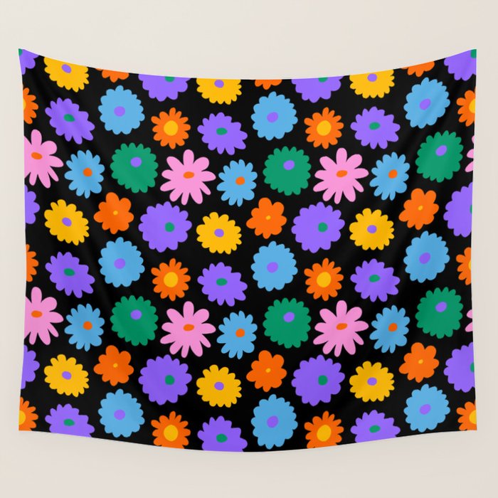 Colorful retro flower art pattern Wall Tapestry Gallery Image 1