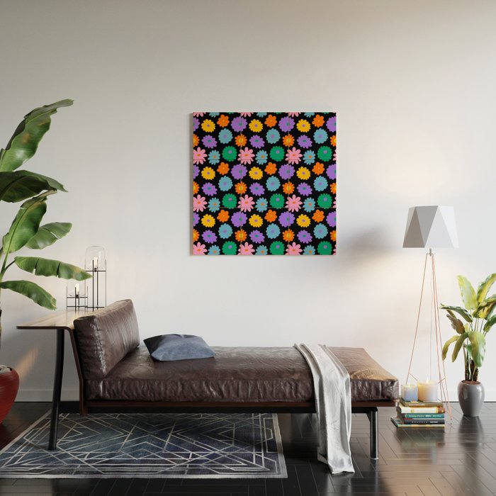 Colorful retro flower art pattern Wood Wall Art Gallery Image 2