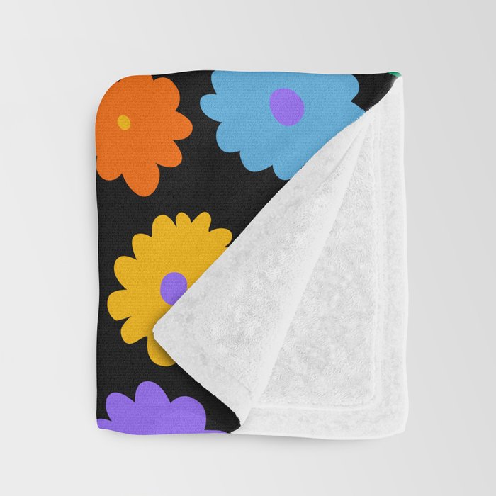 Colorful retro flower art pattern Throw Blanket Gallery Image 3