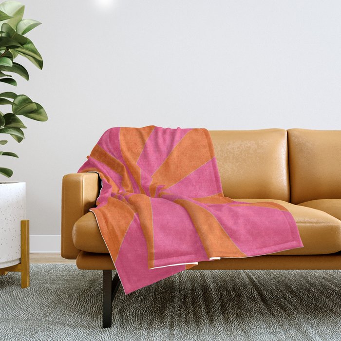 orange and hot pink starburst Throw Blanket Gallery Image 1