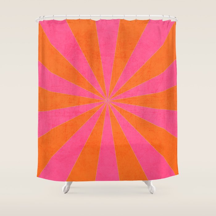 orange and hot pink starburst Shower Curtain Gallery Image 1