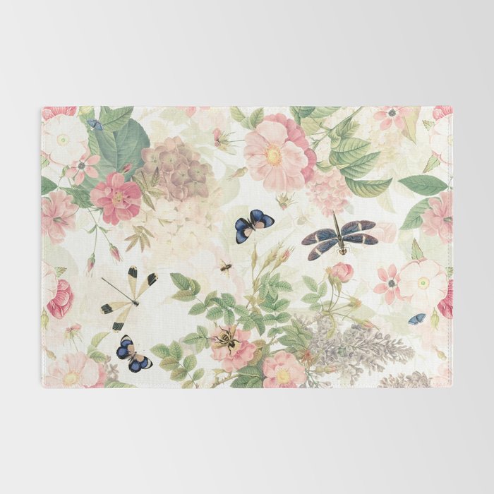 Vintage & Shabby Chic - Botanical Flower Roses Garden Rug Gallery Image 2