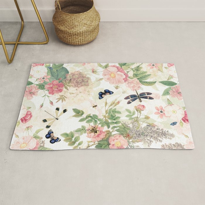 Vintage & Shabby Chic - Botanical Flower Roses Garden Rug Gallery Image 1