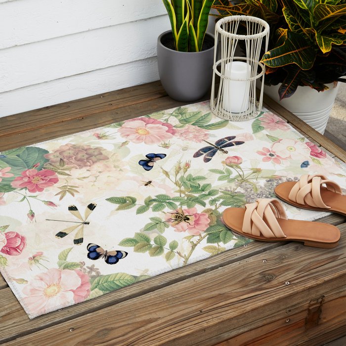 Vintage & Shabby Chic - Botanical Flower Roses Garden Outdoor Rug Gallery Image 2