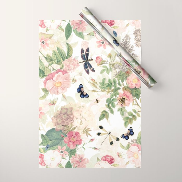 Vintage & Shabby Chic - Botanical Flower Roses Garden Wrapping Paper Gallery Image 1