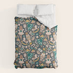 Nutcracker ballet gingerbread delicious biscuits // nile blue background beige forest and pine green sweet Christmas cookies Comforter Gallery Image 6