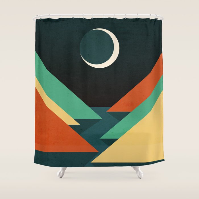 Quiet stream under crescent moon Shower Curtain Gallery Image 1