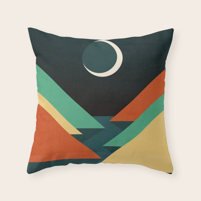 Quiet stream under crescent moon Throw Pillow Gallery Image 6