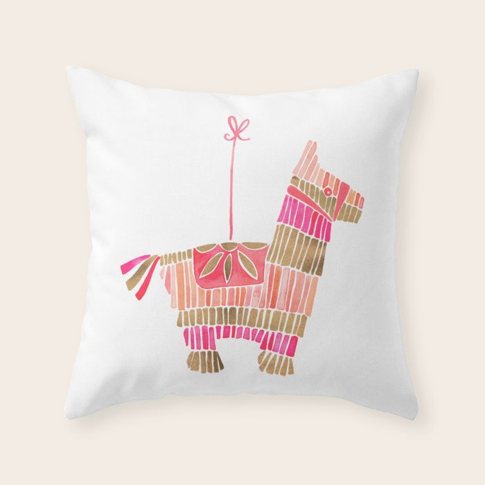 Mexican Donkey PinÌata - Pink & Rose Gold Palette Throw Pillow Gallery Image 1