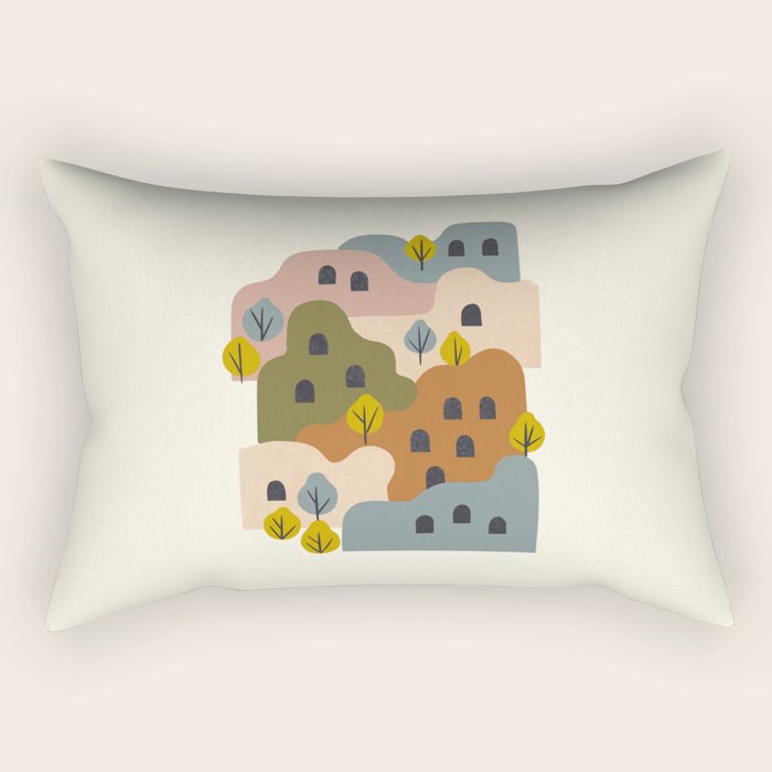 Adobe Village With Trees Rectangular Pillow Gallery Image 2